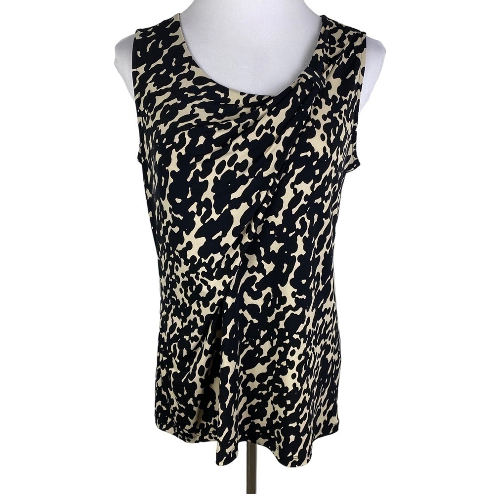 Dana Buchman Signature Animal Prink Silky Blouse‎ Women's Medium Tan Black